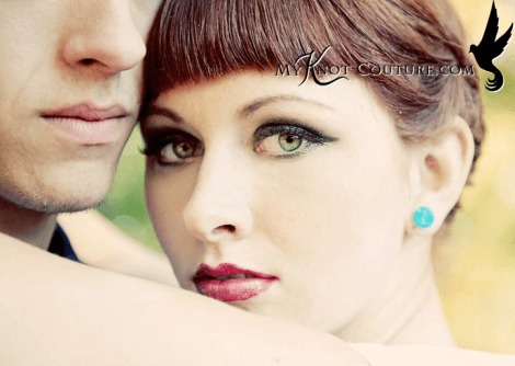 Dark green shadow with glossy berry lips